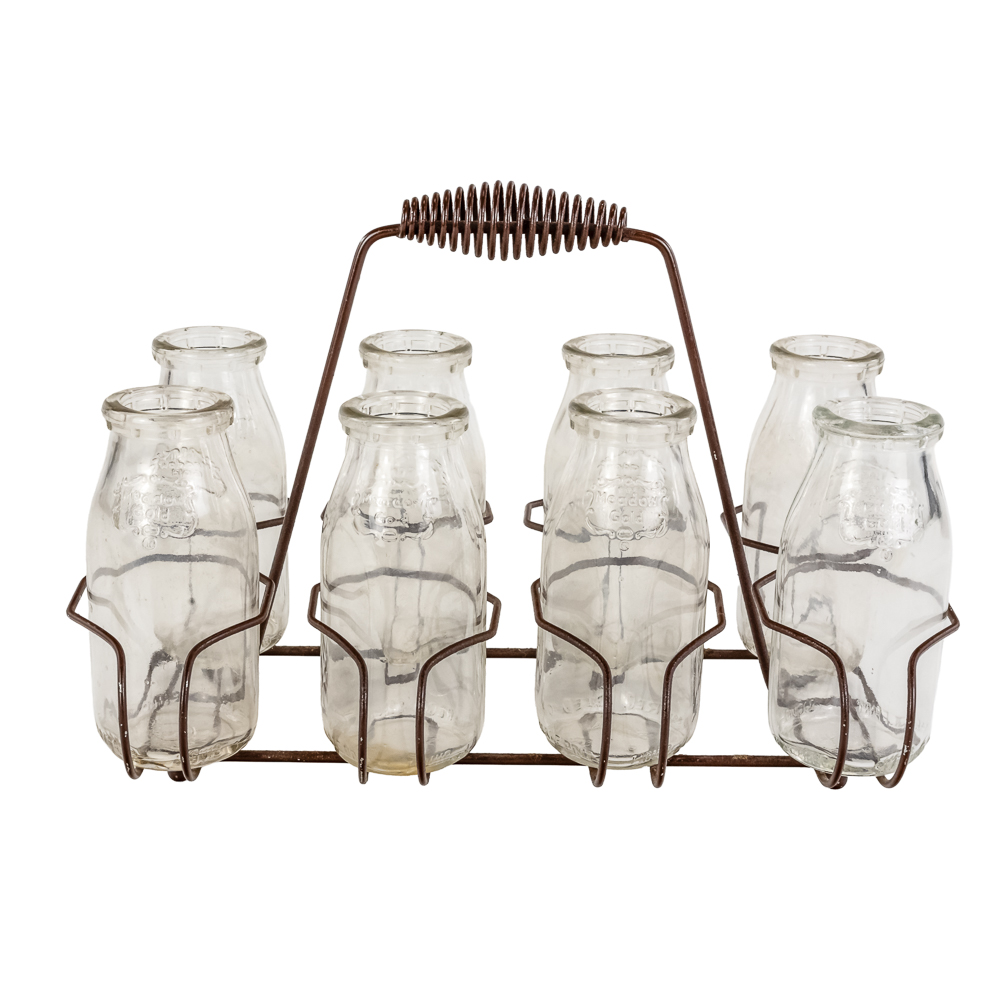 Vintage Meadow Gold Dairy Glass Bottle Caddy
