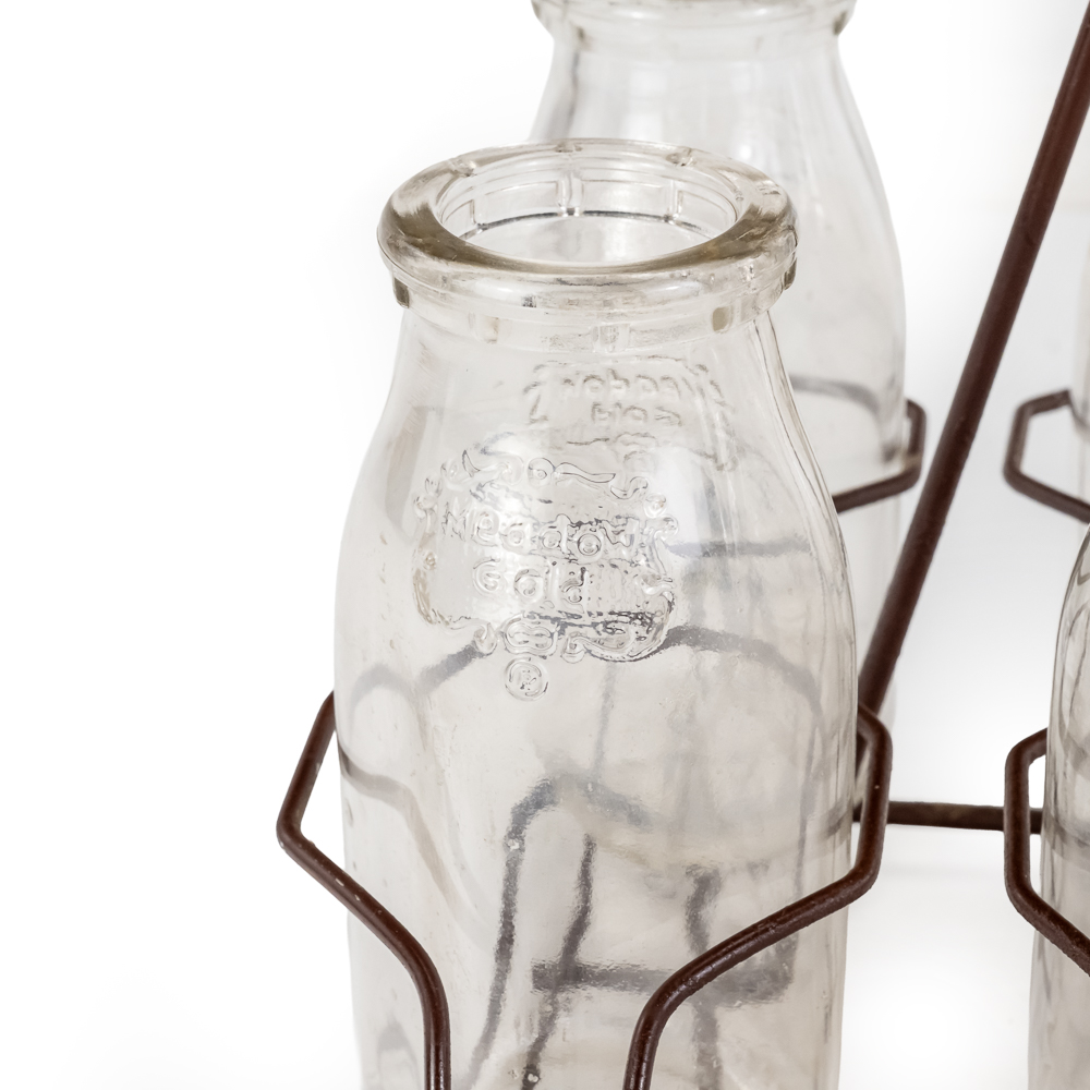 Vintage Meadow Gold Dairy Glass Bottle Caddy