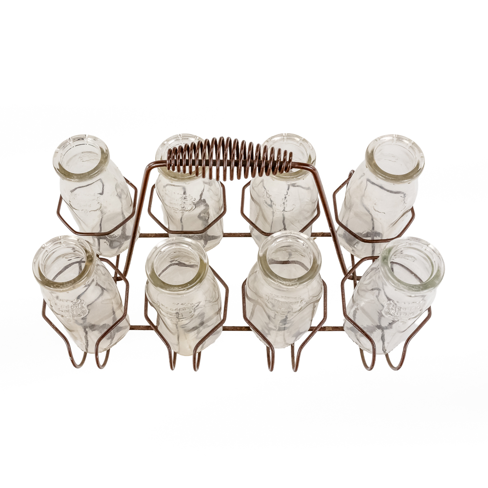 Vintage Meadow Gold Dairy Glass Bottle Caddy