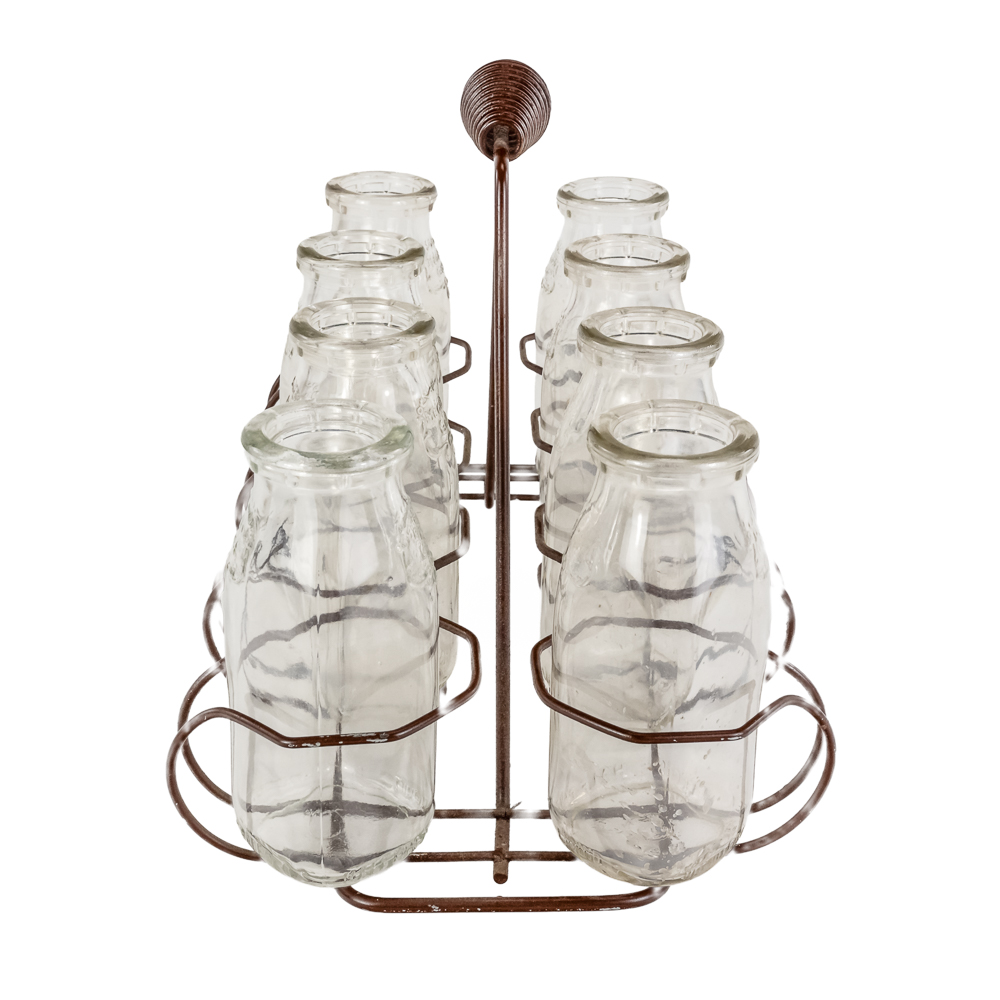 Vintage Meadow Gold Dairy Glass Bottle Caddy