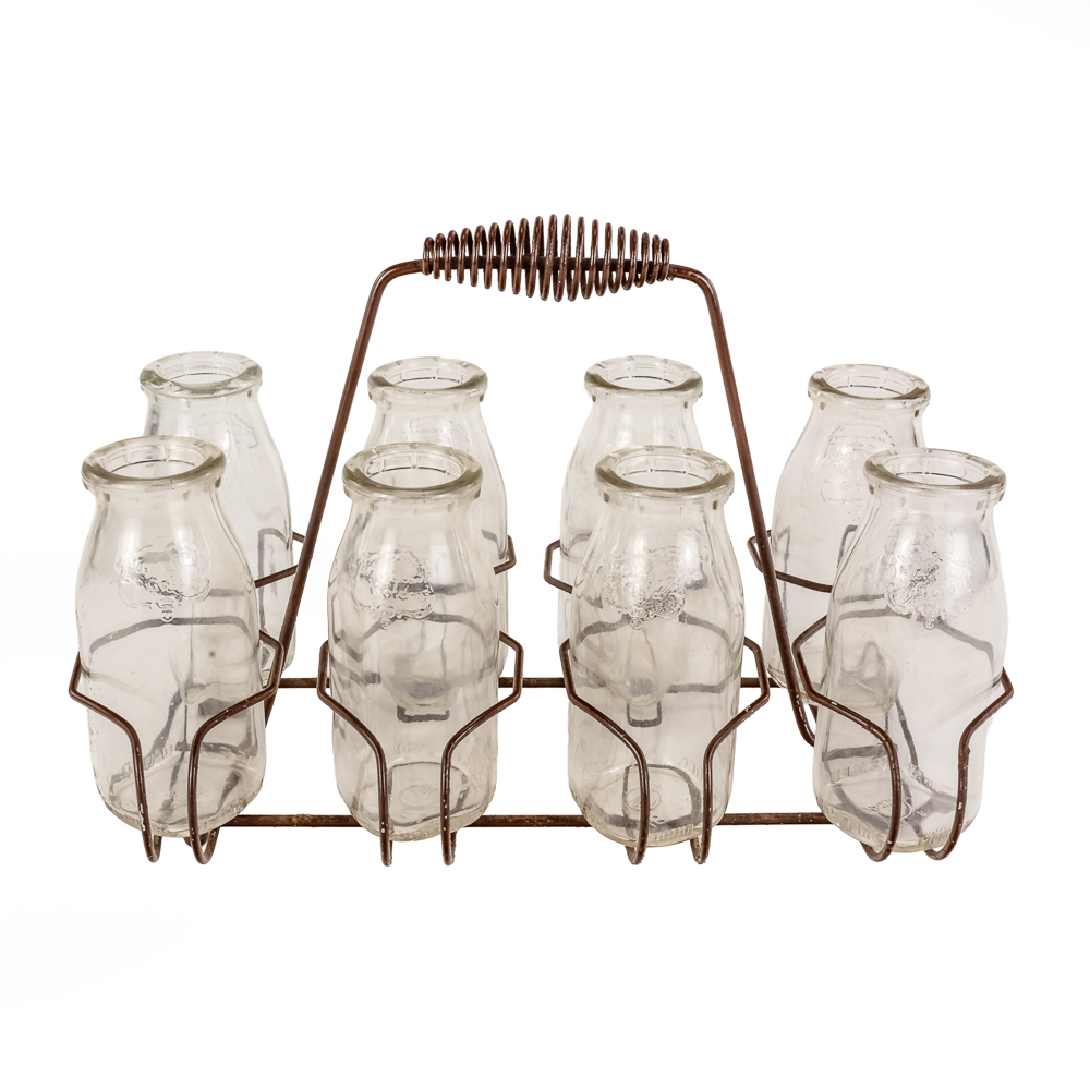 Vintage Meadow Gold Dairy Glass Bottle Caddy