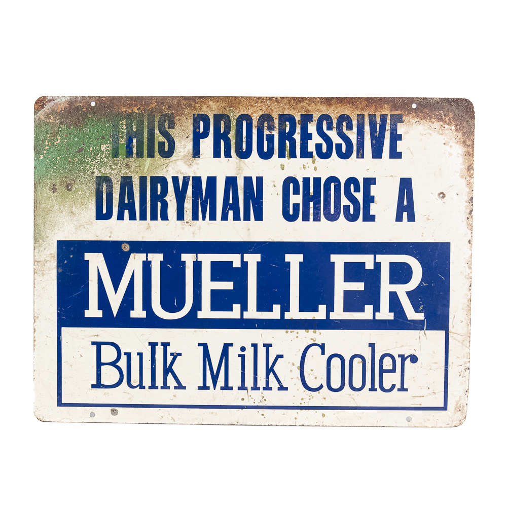 Mueller Bulk Milk Cooler Single-Sided Tin Sign