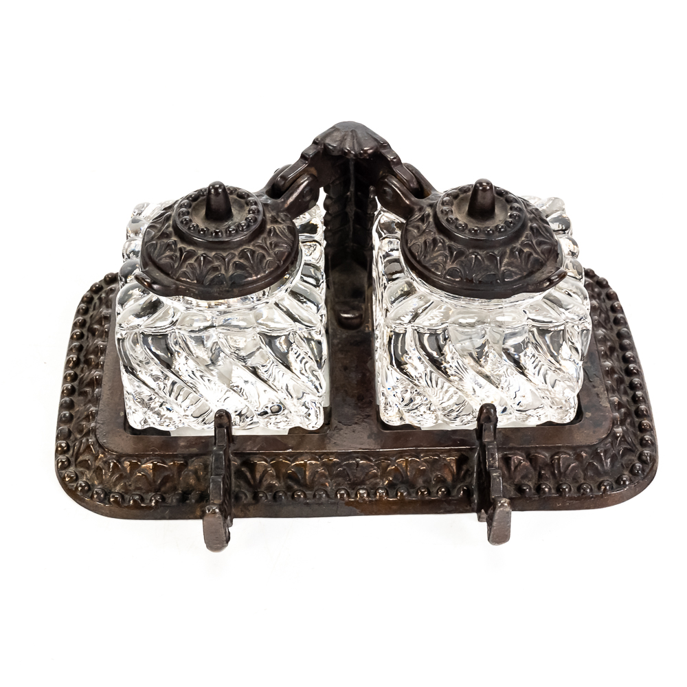 Antique Victorian-Style Double Inkwell Set