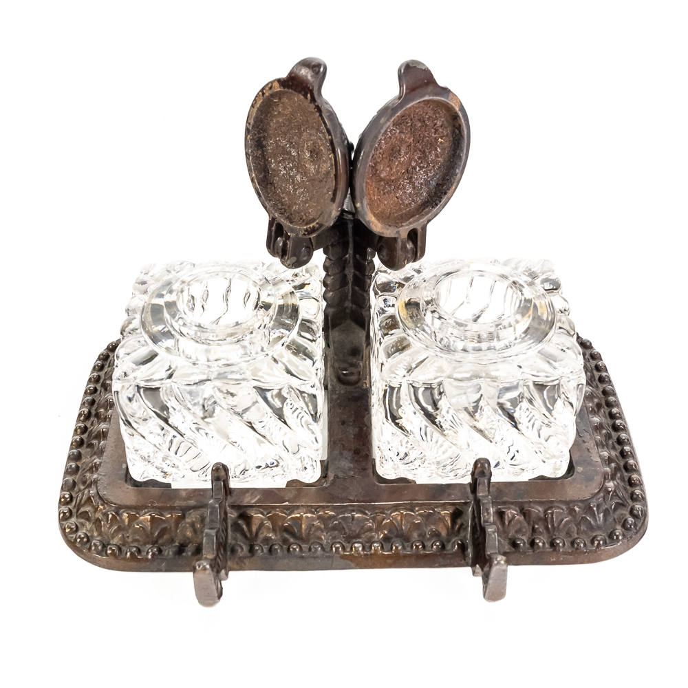Antique Victorian-Style Double Inkwell Set
