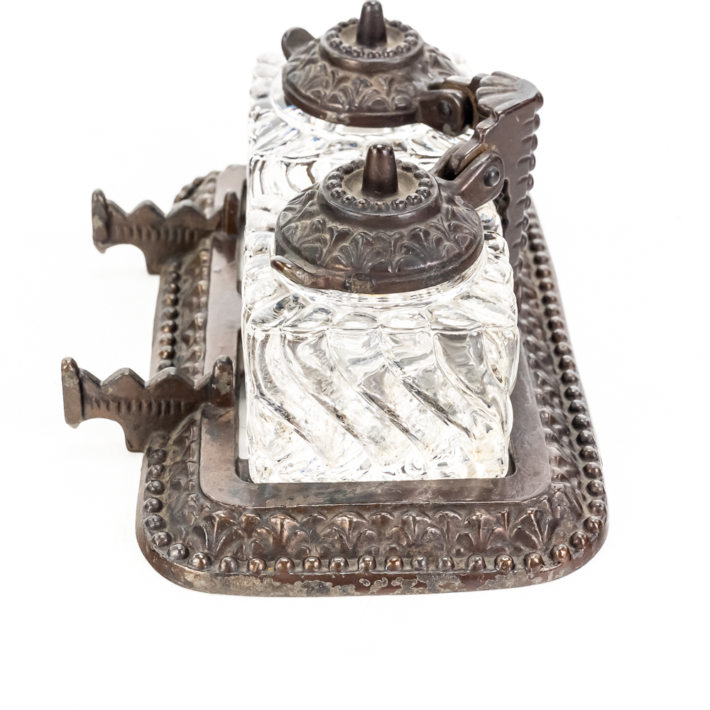Antique Victorian-Style Double Inkwell Set