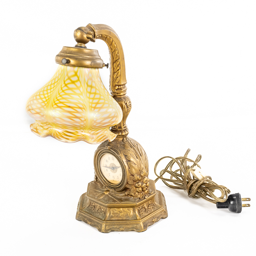 Antique Art Nouveau Desk Clock Lamp