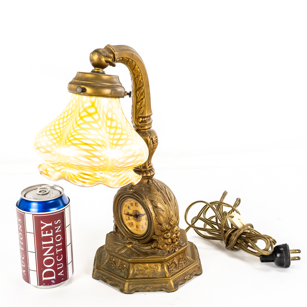 Antique Art Nouveau Desk Clock Lamp