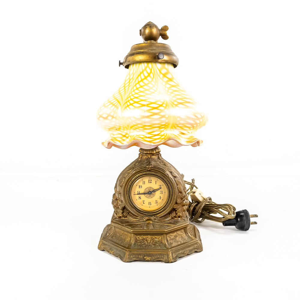 Antique Art Nouveau Desk Clock Lamp