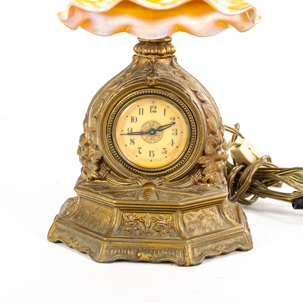Antique Art Nouveau Desk Clock Lamp