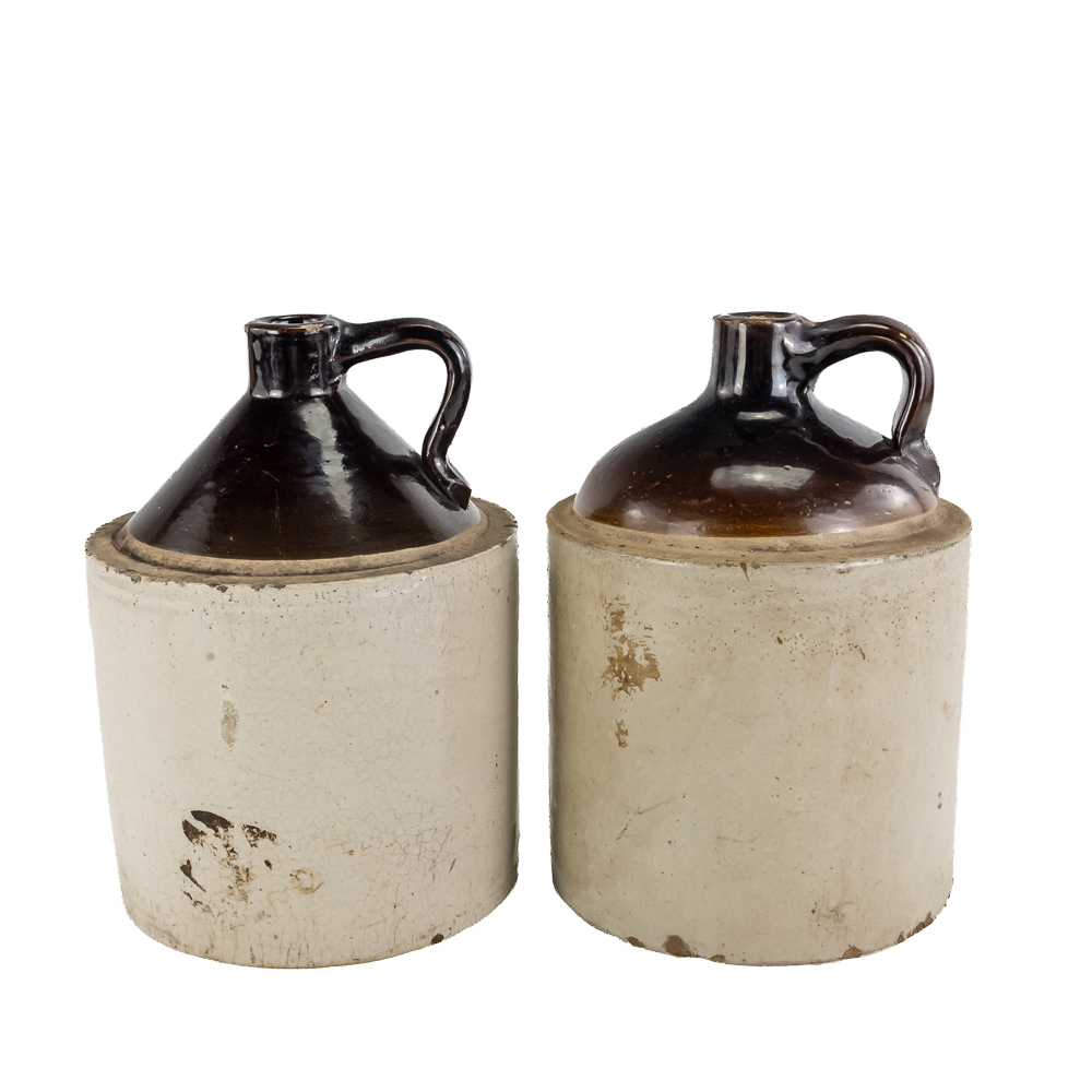 (2) Antique 1-Gallon Two-Tone Stoneware Jugs
