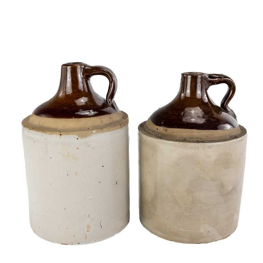(2) Antique 1-Gallon Two-Tone Stoneware Jugs