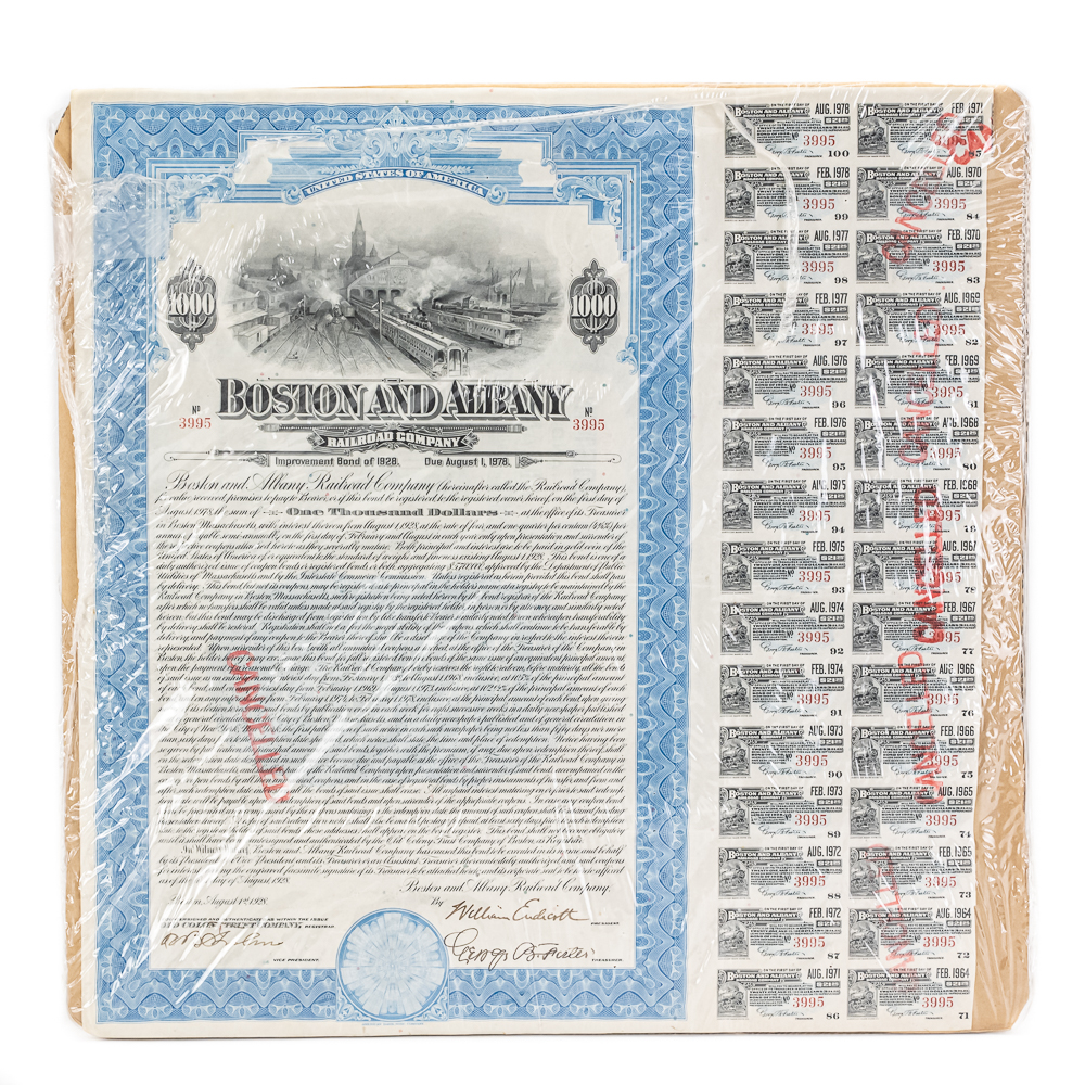 Boston & Albany RR Co Cancelled Bond Certificate