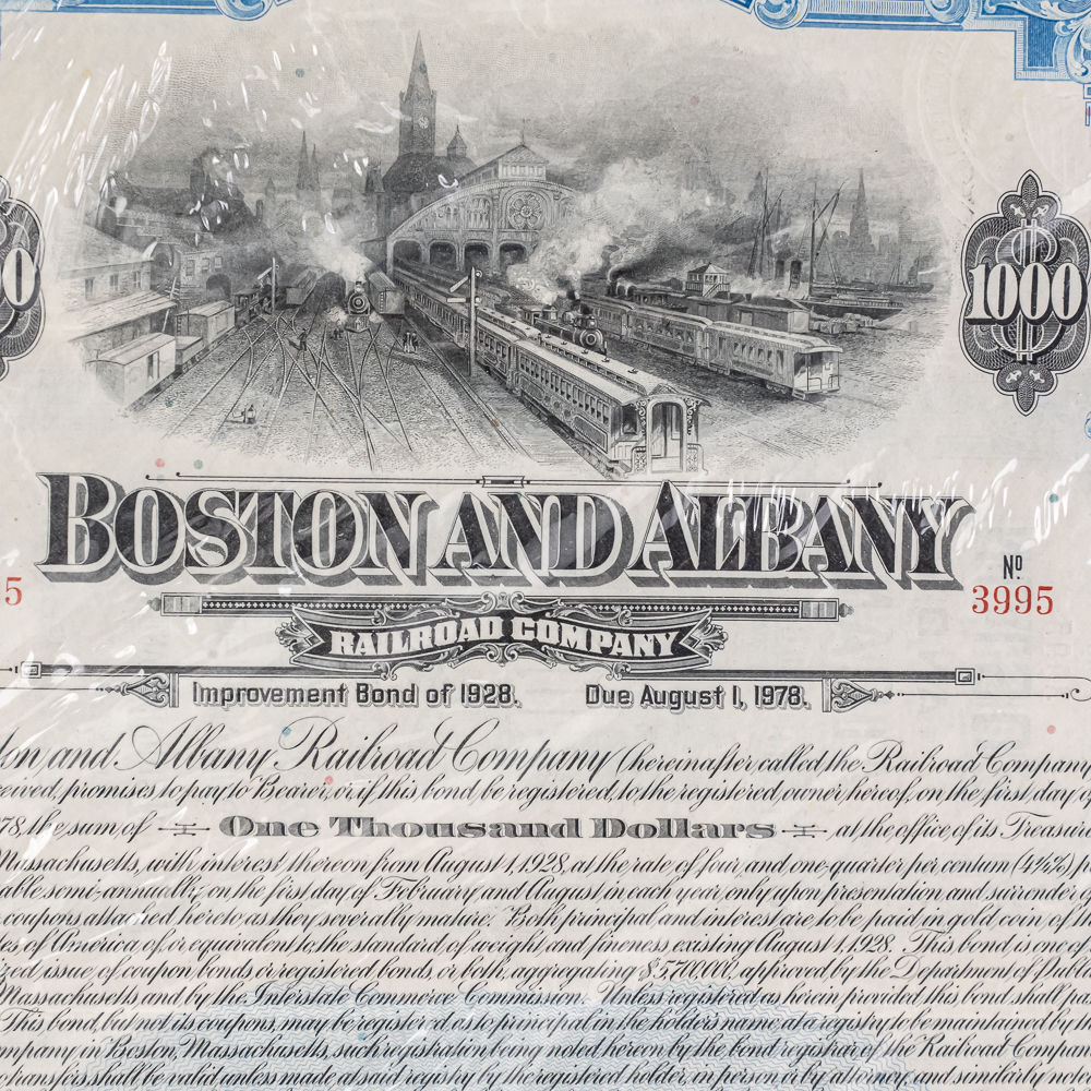 Boston & Albany RR Co Cancelled Bond Certificate