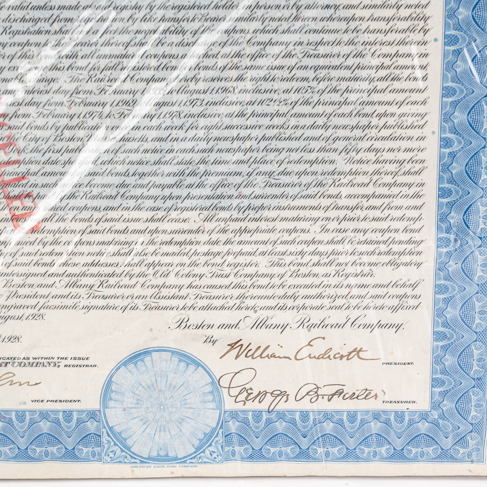 Boston & Albany RR Co Cancelled Bond Certificate
