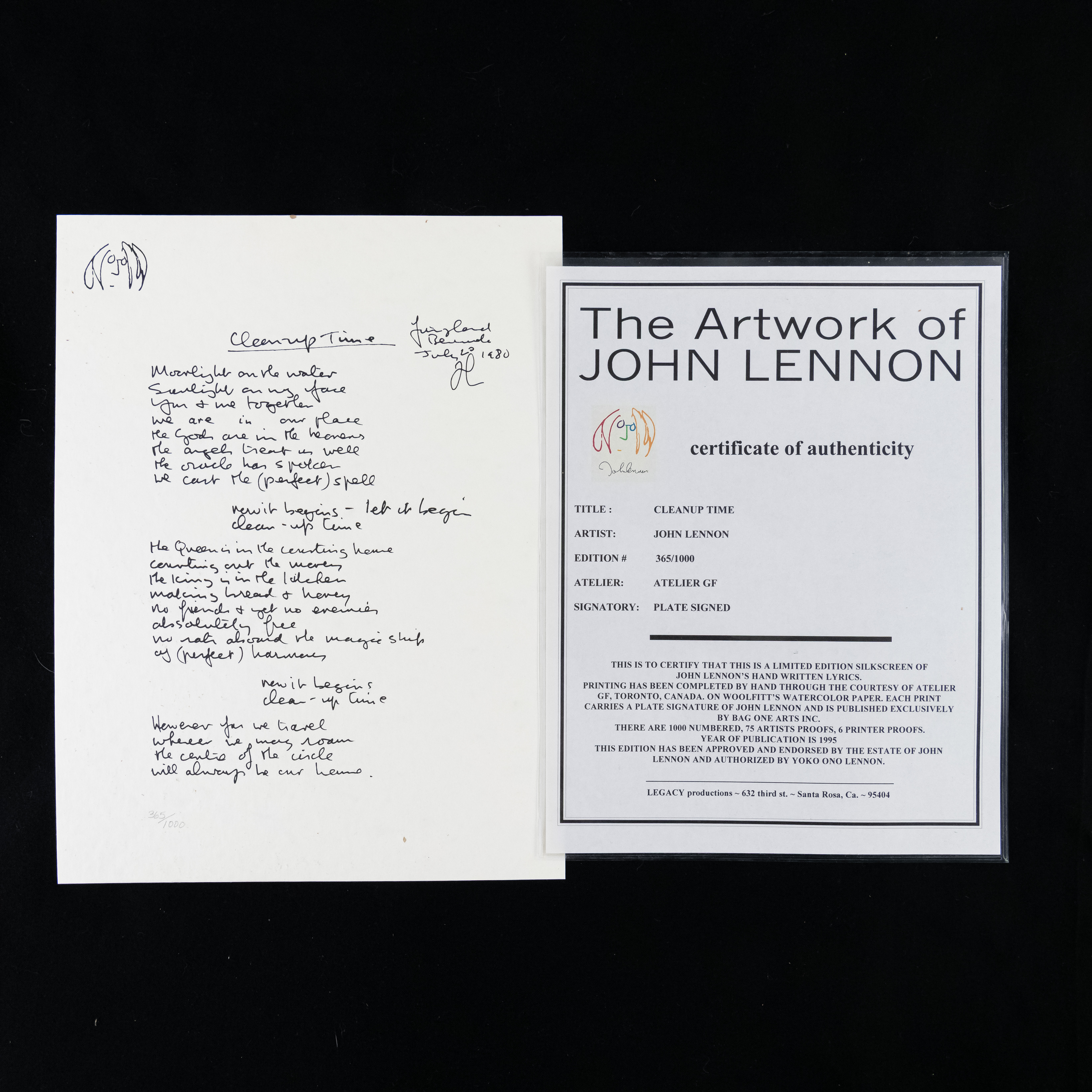 John Lennon Cleanup Time 365/1000 Silkscreen Lyric