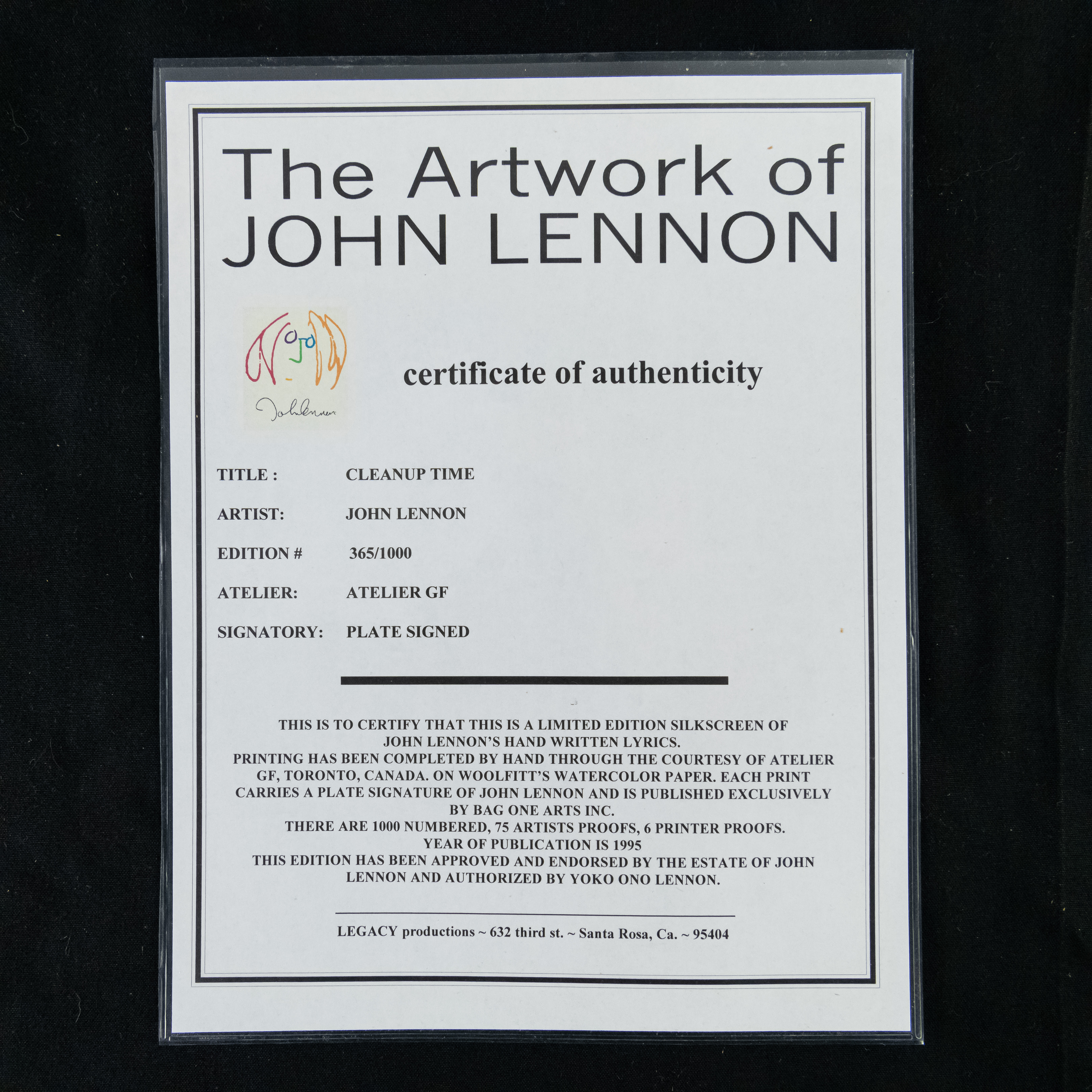 John Lennon Cleanup Time 365/1000 Silkscreen Lyric