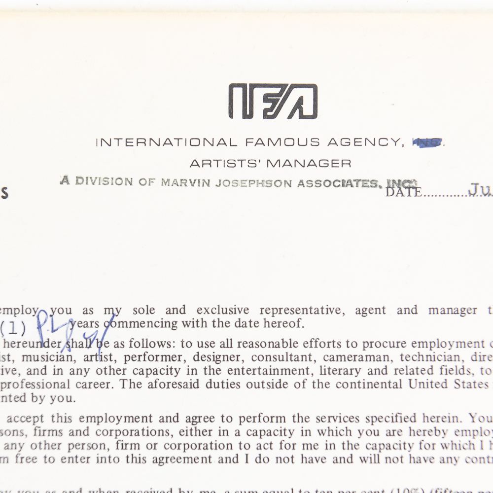 Peggy Lipton Autographed 1971 Warner Bros Contract