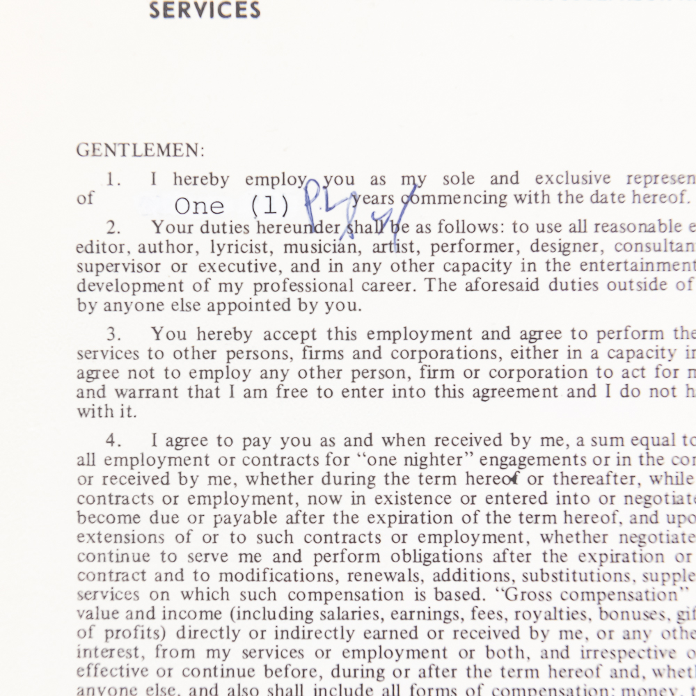 Peggy Lipton Autographed 1971 Warner Bros Contract