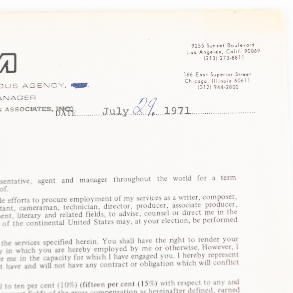Peggy Lipton Autographed 1971 Warner Bros Contract