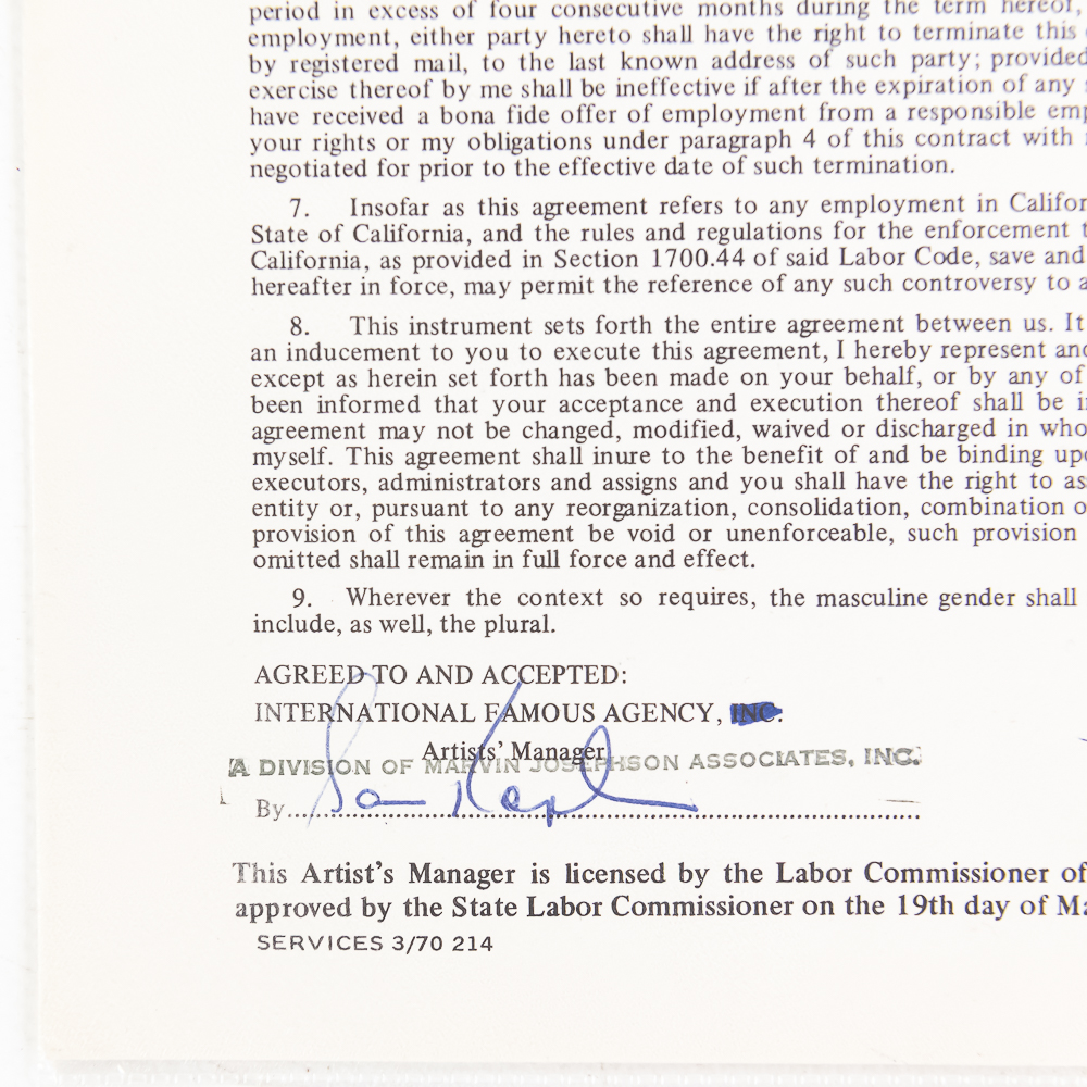 Peggy Lipton Autographed 1971 Warner Bros Contract