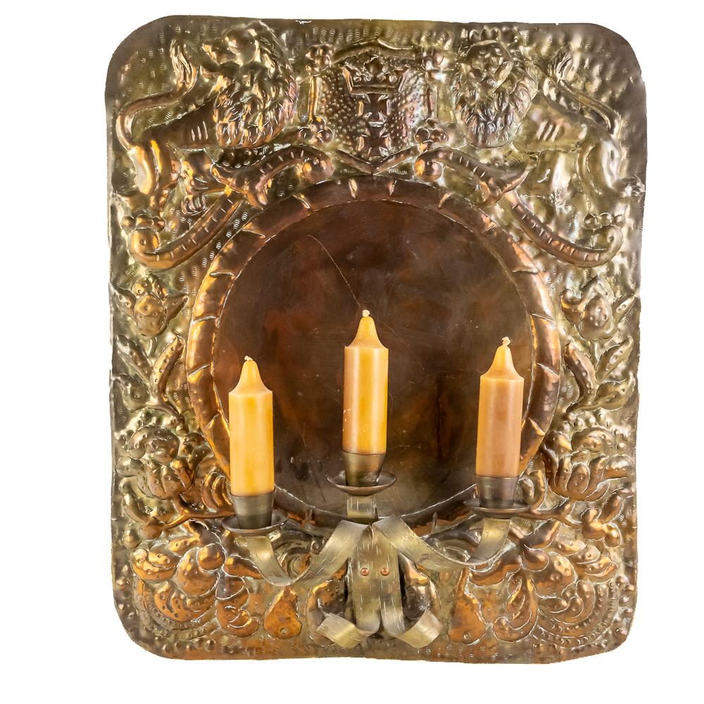 Vintage Brass Repousse Wall Candle Sconce