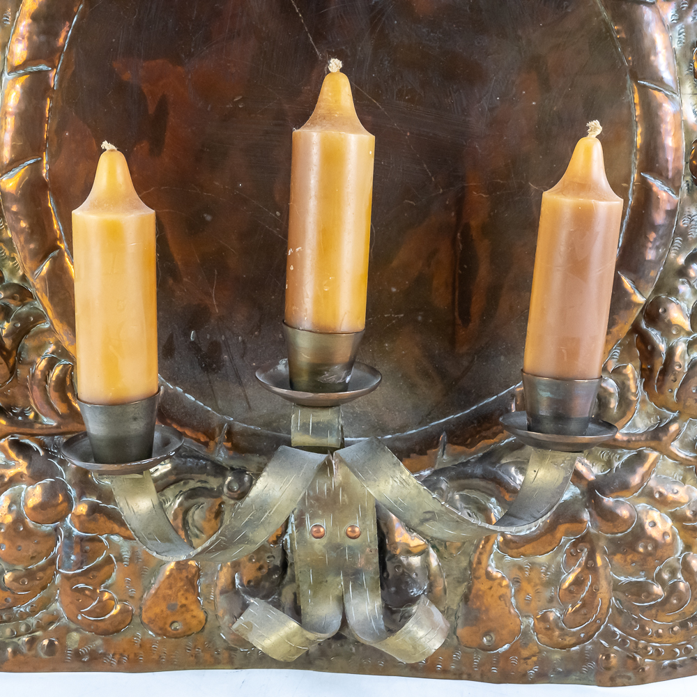 Vintage Brass Repousse Wall Candle Sconce