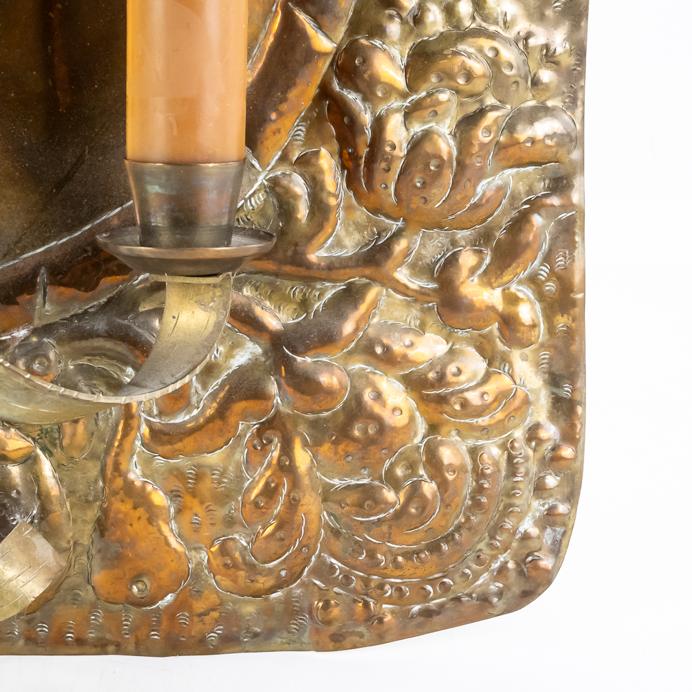 Vintage Brass Repousse Wall Candle Sconce