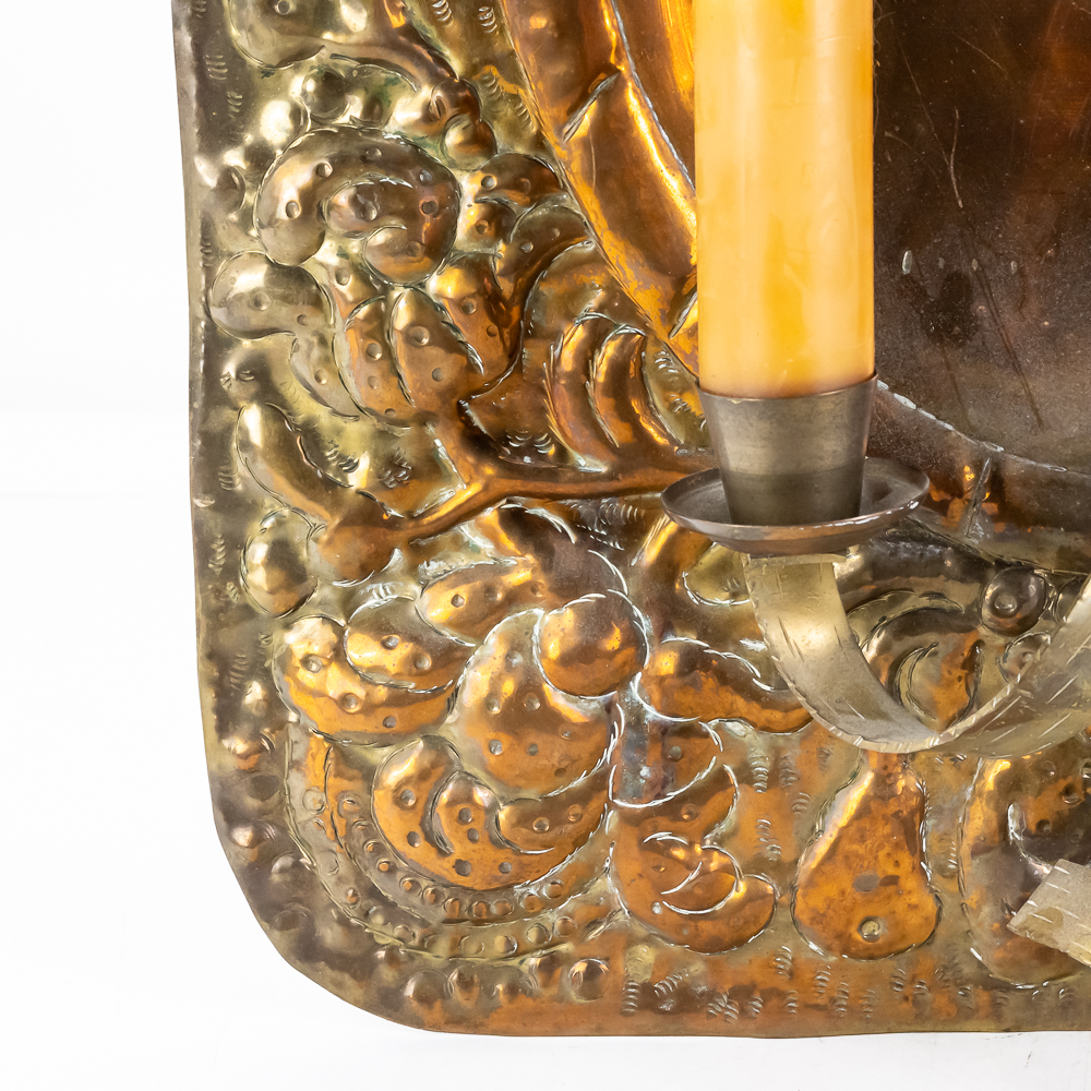 Vintage Brass Repousse Wall Candle Sconce