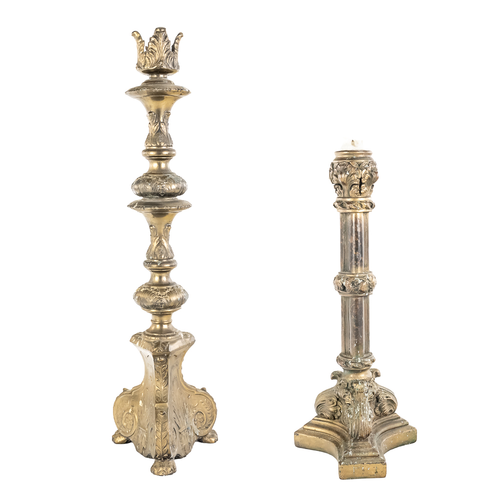 Pair of Mismatched Decorative Candlesticks