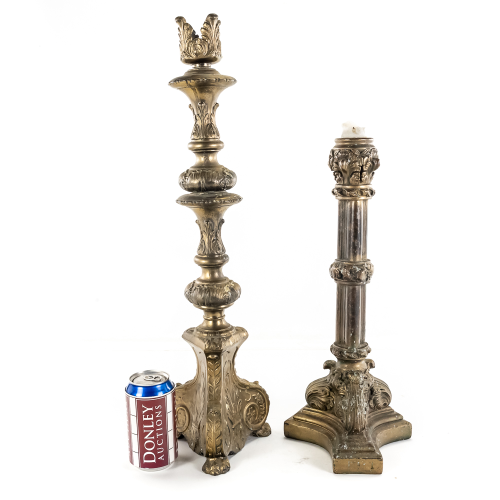 Pair of Mismatched Decorative Candlesticks