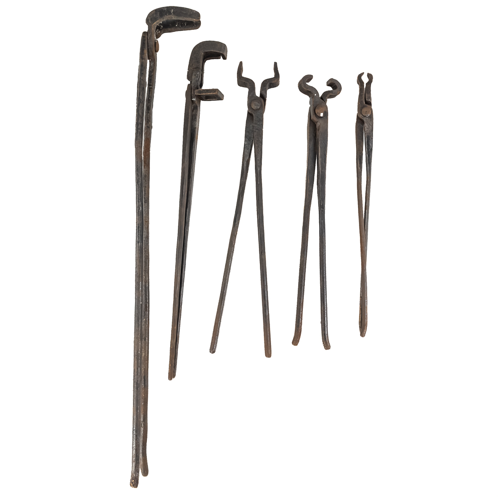 (5) Hand-Forged Blacksmith Tongs & Tools