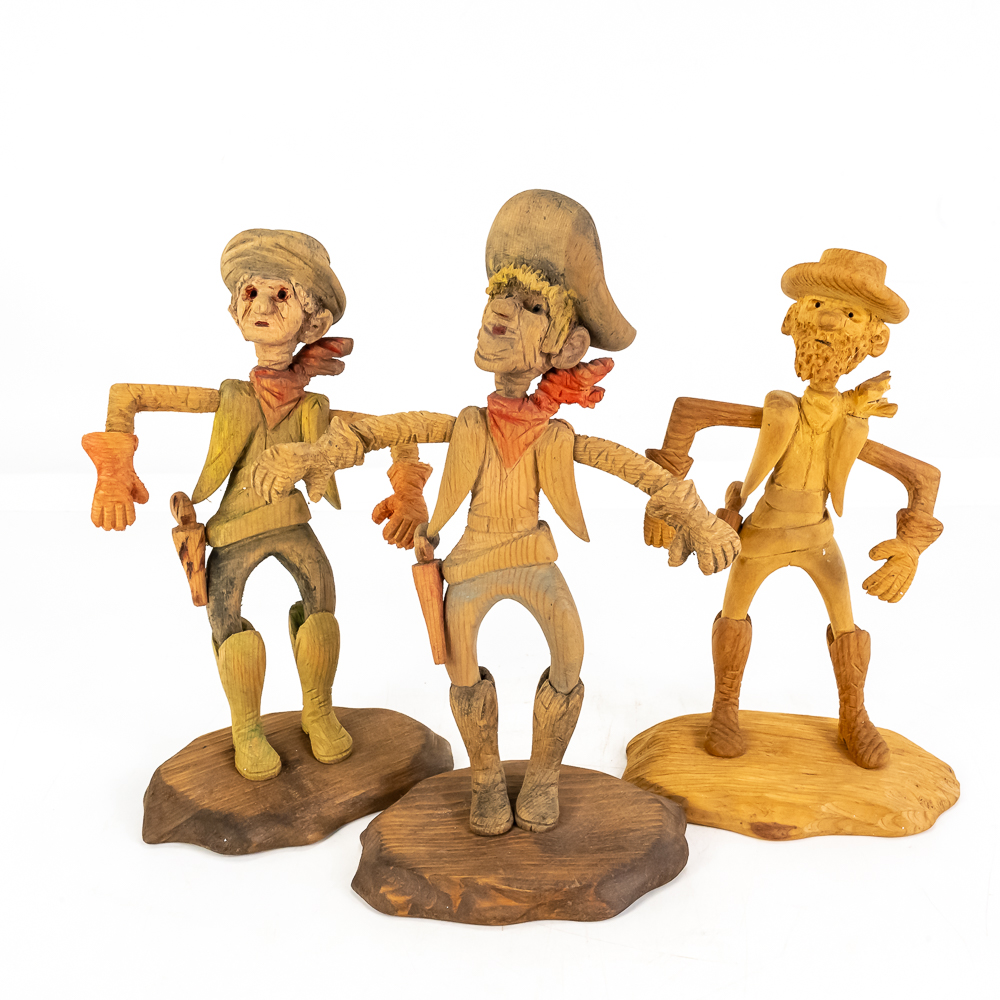 Hand-Carved Wooden Folk Art - Three Friends