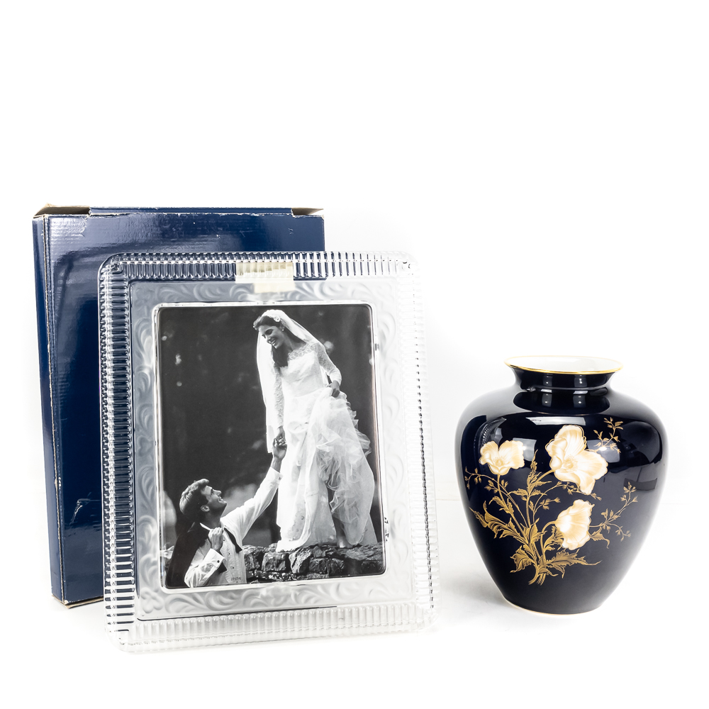 60s German Cobalt Blue Vase & Mikasa Crystal Frame