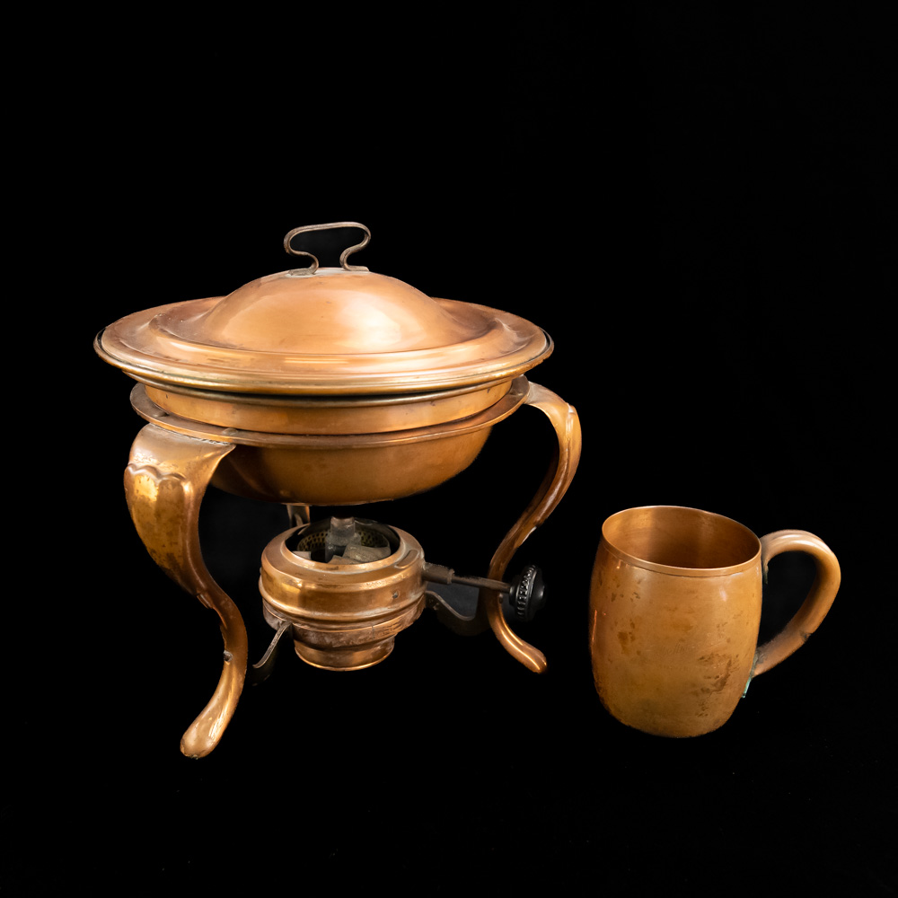 Silver Plate and Copper Chafing Set with Serveware
