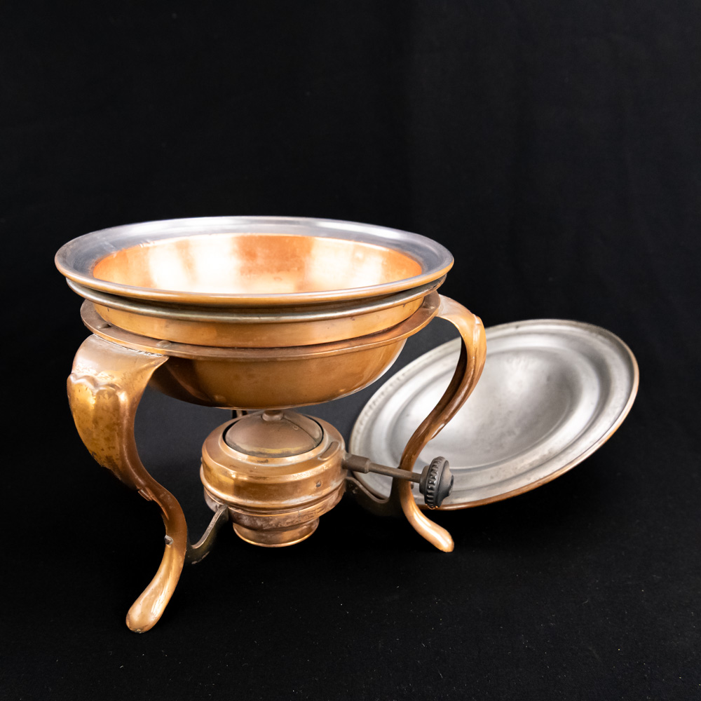 Silver Plate and Copper Chafing Set with Serveware