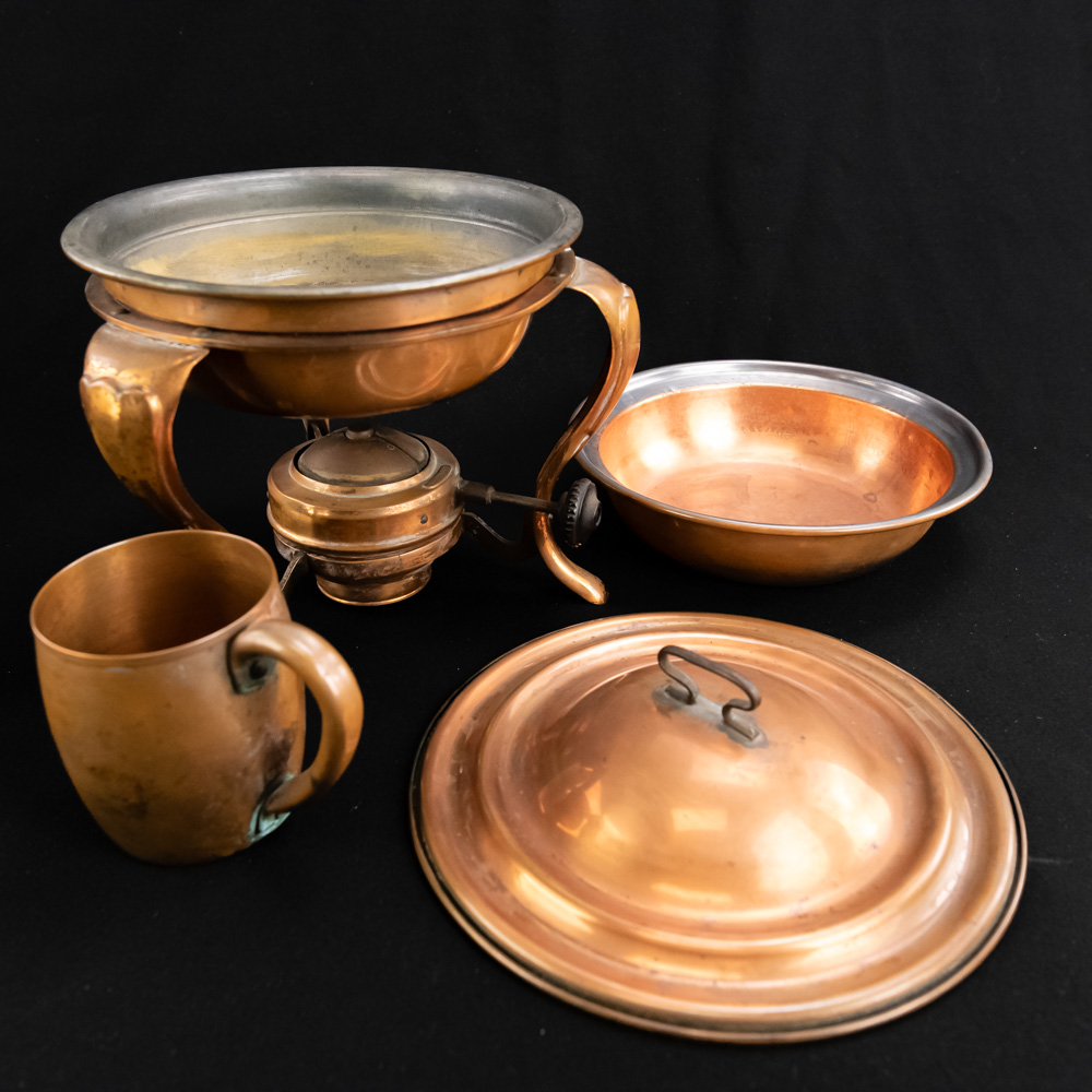 Silver Plate and Copper Chafing Set with Serveware