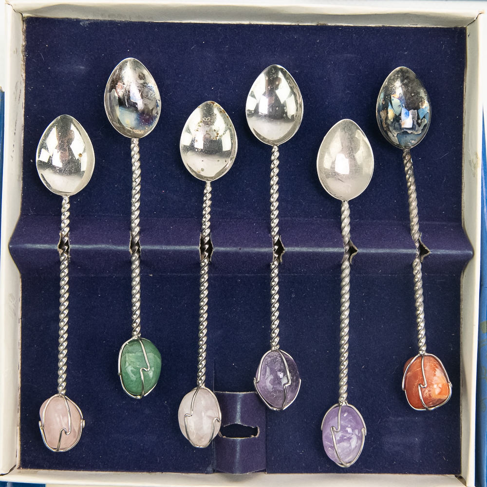 (3) Semi Precious Stone Demitasse Spoon Sets