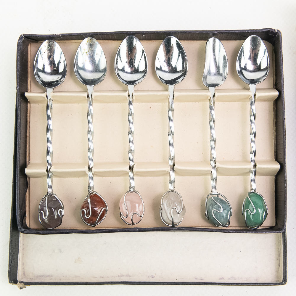 (3) Semi Precious Stone Demitasse Spoon Sets