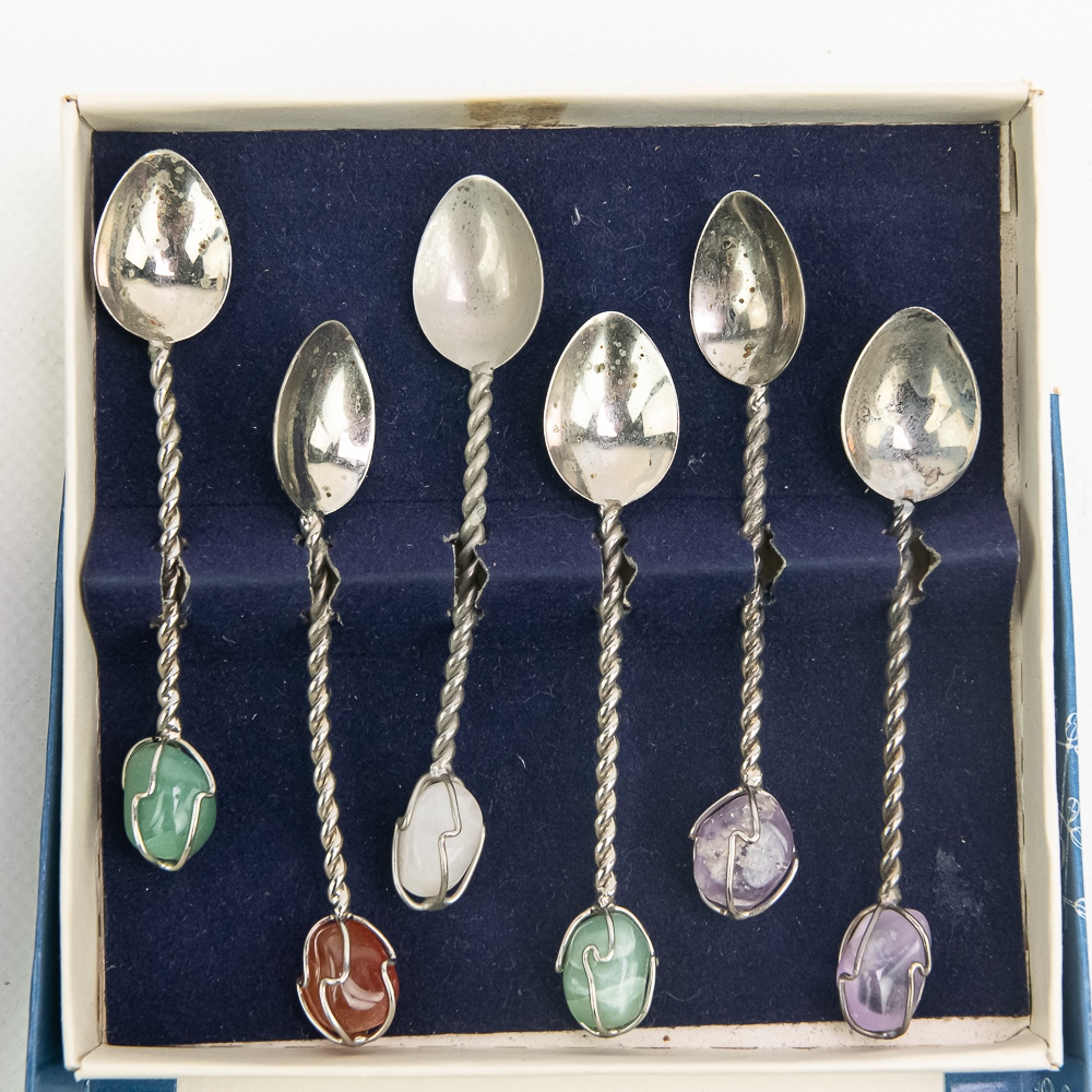 (3) Semi Precious Stone Demitasse Spoon Sets