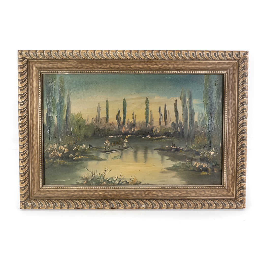 Oil on Canvas Impressionistic Lakeside Landscape