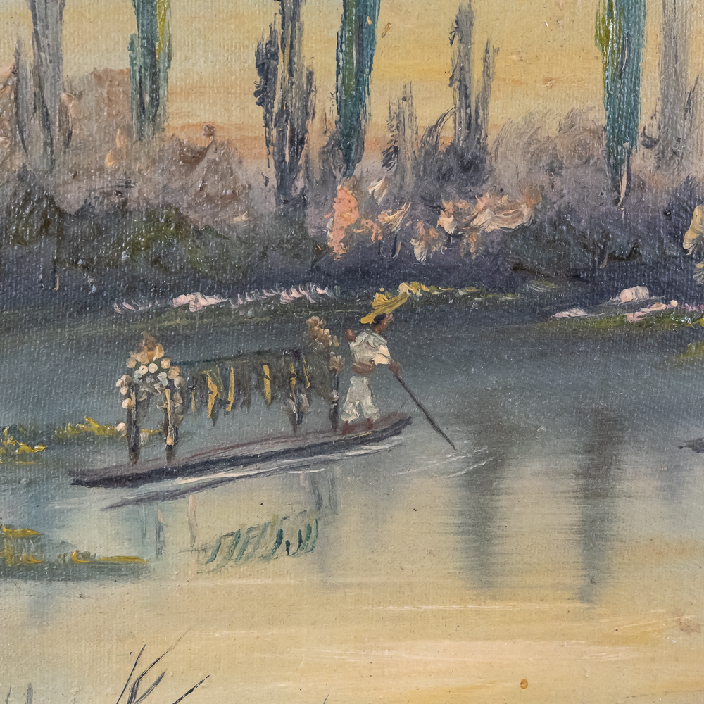 Oil on Canvas Impressionistic Lakeside Landscape