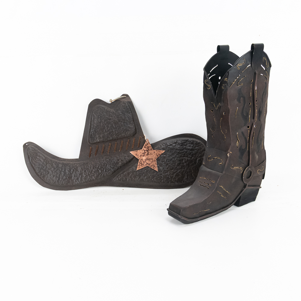 Decorative Metal Cowboy Boot and Hat