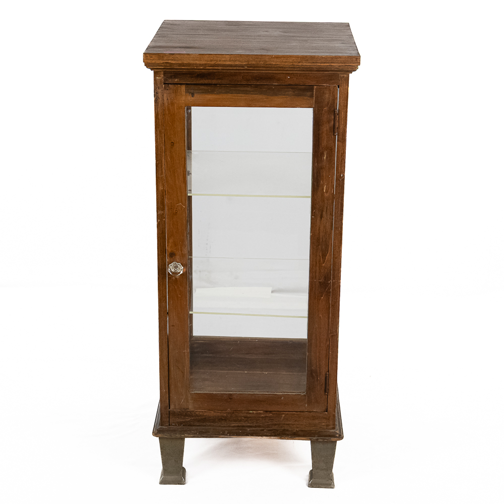 Antique Tabletop Wood & Glass Curio Cabinet