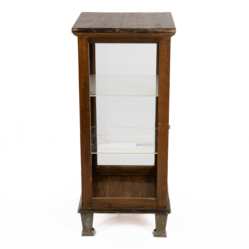 Antique Tabletop Wood & Glass Curio Cabinet