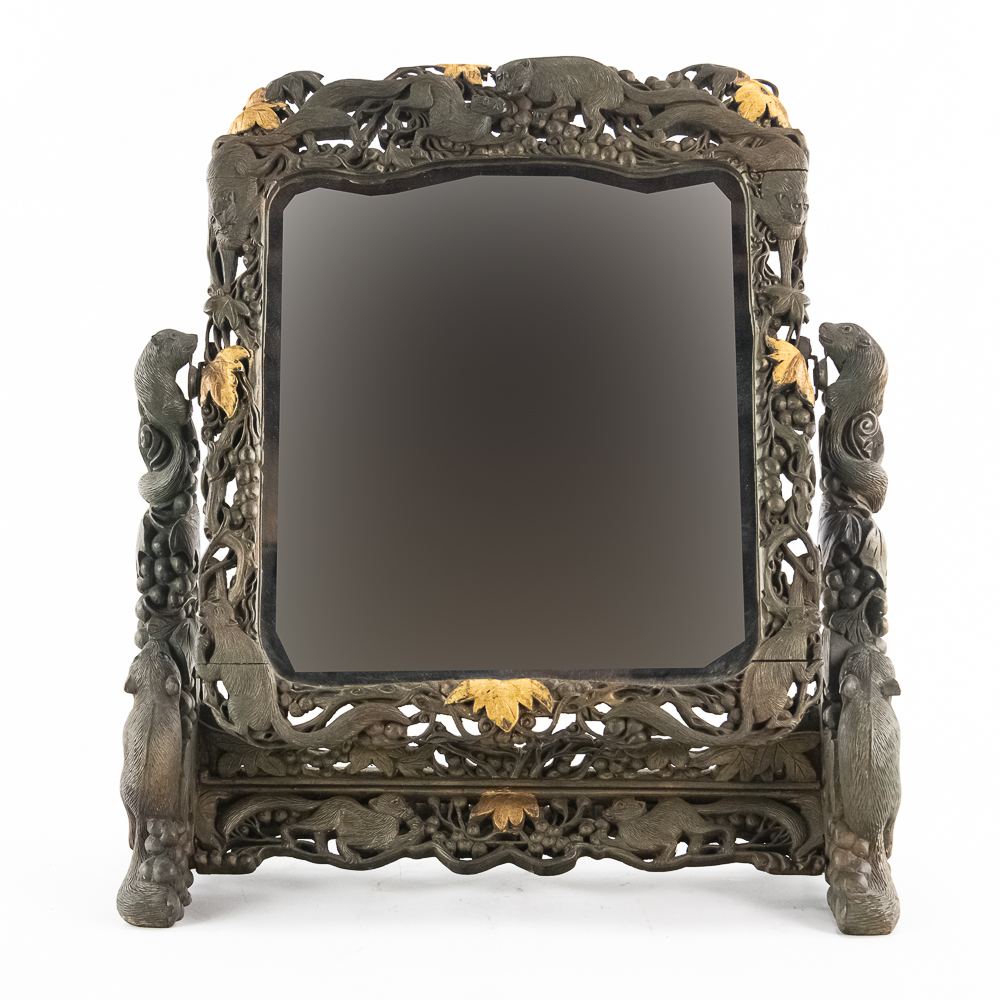 Ornate Meiji Squirrel & Grape Mirror