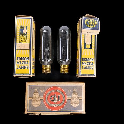 3 Piece Edison Lamp Boxes. One National Mazda box for five 15 watt 116 volt lamps. No lamps. Box 