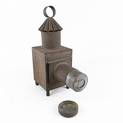 Vintage Punched Tin Magic Lantern. Step back into the charm of early 19th-century visual 