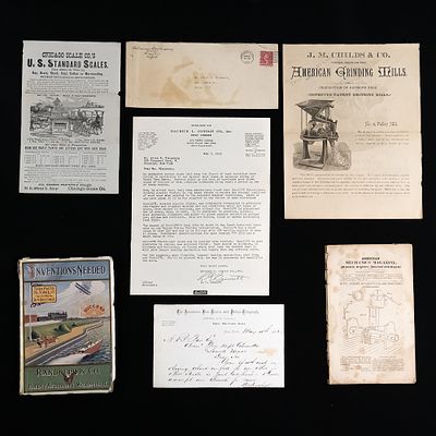 Early Patent & Trade Ephemera Group. This collection of early 19th to mid-20th-century paper 
