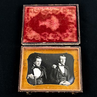 1/4 Plate Daguerreotype of 2 Men. 1/4 plate horizontal Dag of 2 well dressed seated men. The 