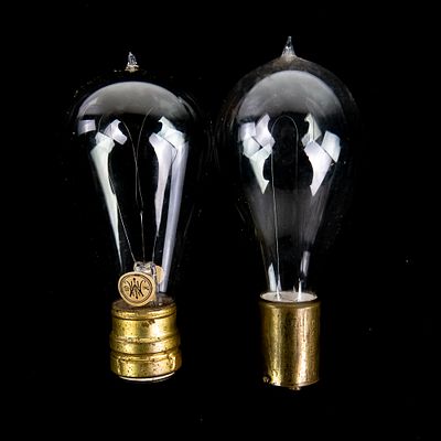 Early Antique Light Bulbs Thomson-Houston. A rare pair of early antique incandescent light bulbs 